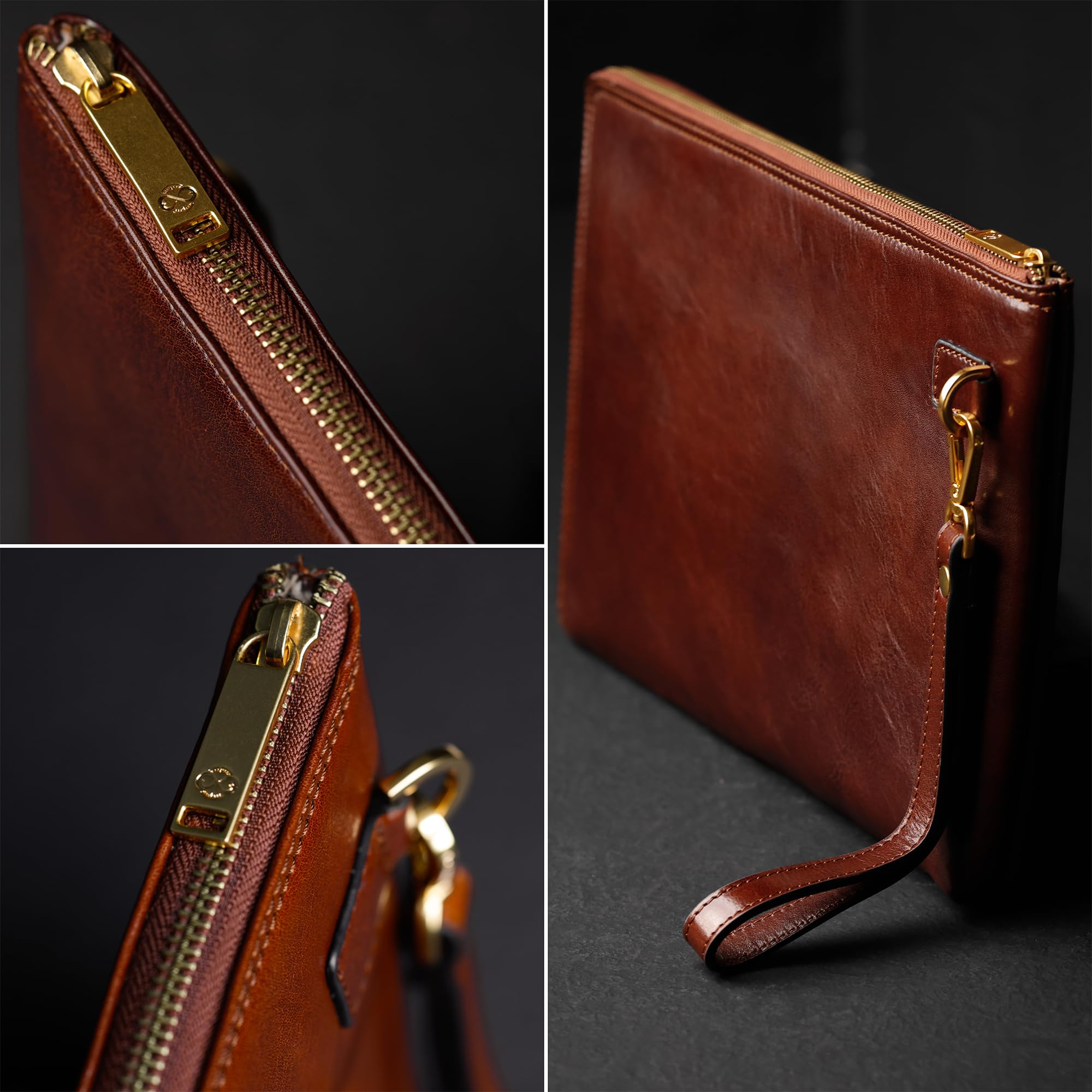 Italian Leather Clutch for Men - Organizer Wrist Bag for Business & Travel