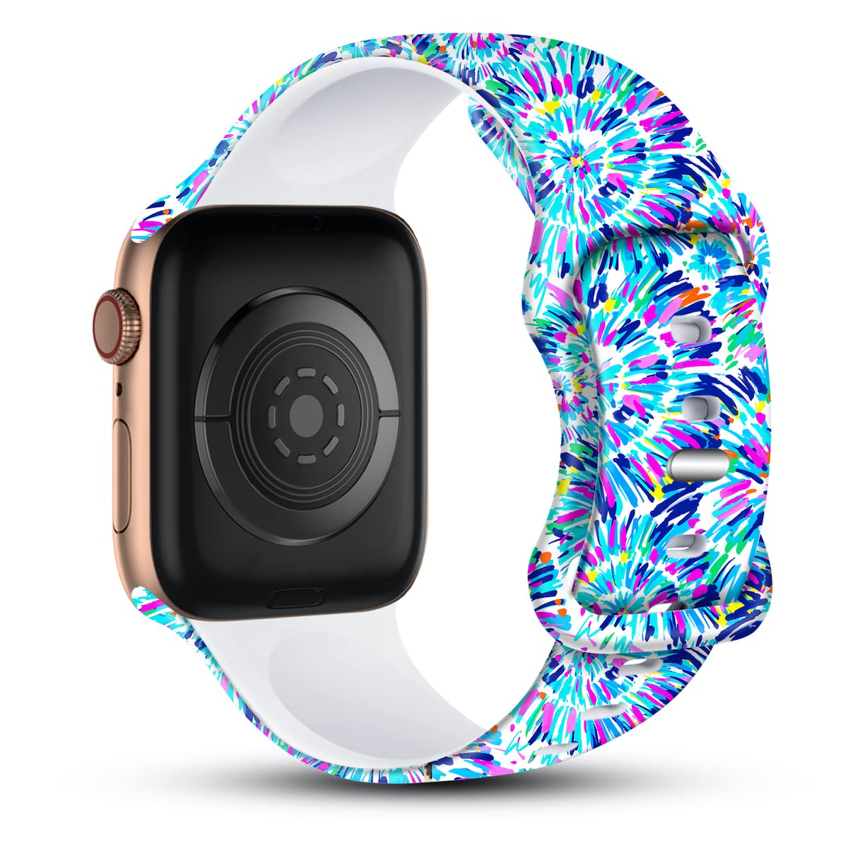 Floral Print Silicone Sport Band for Apple Watch Series 9/8/7/6/5/4/3/2/1/SE - Compatible with 49mm 45mm 44mm 42mm 41mm 40mm 38mm - Stylish & Durable Women's Watch Strap for Gym, Running & Everyday Wear
