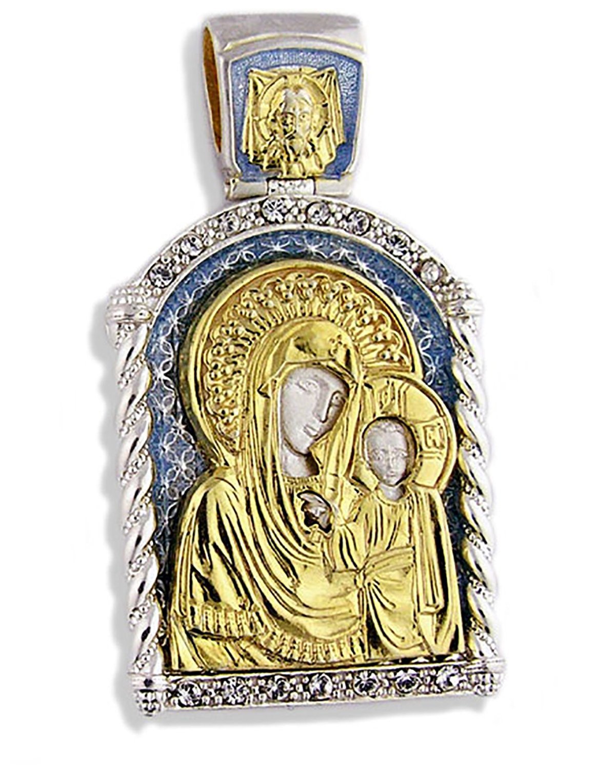 Virgin Mary and Child Religious Pendant Necklace - 1 3/4 Inch Silver Gold Tone Icon Charm for Catholic Gifts, Baptism, First Communion & Devotional Jewelry