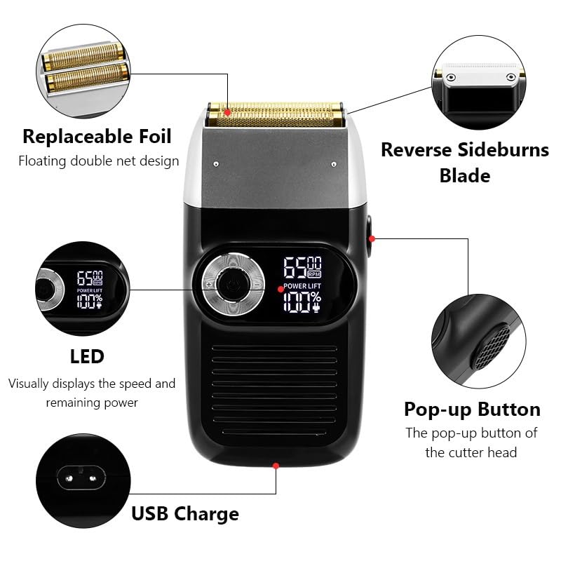 Professional Men's Electric Razor - Rotary Motor Shaver with Foil Head for Smooth Shaving & Hair Trimming, Black | Perfect for Travel, Home & Office Use