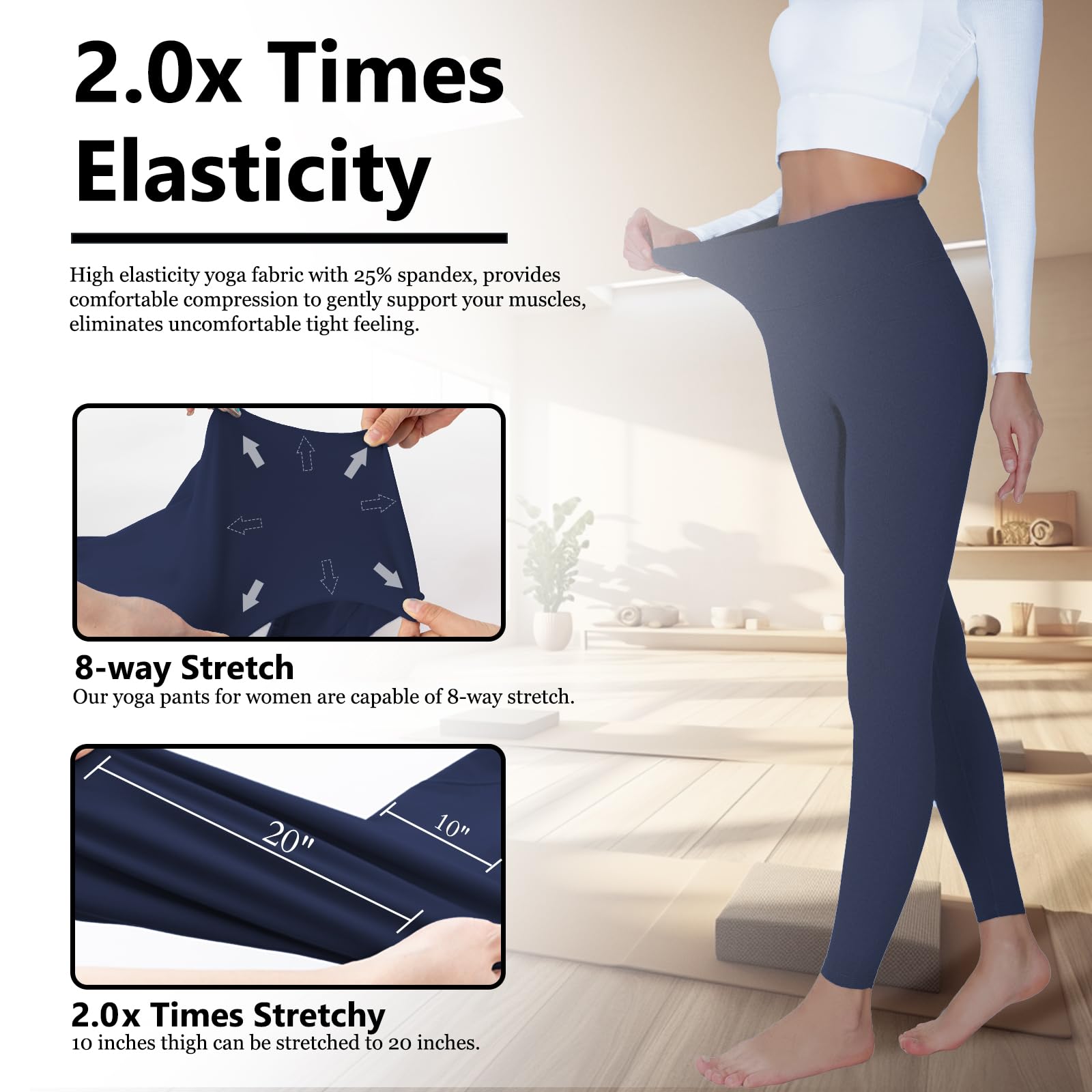 High Waisted Yoga Pants with Pockets for Women - Tummy Control Workout Leggings, Athletic Stretchy Gym Pants for Yoga, Running & Lounge Wear