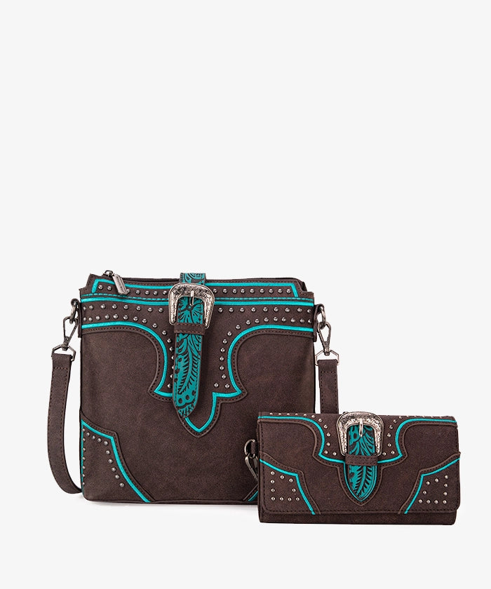 Montana West Stylish Buckle Studs Crossbody Bag Set for Women - Fashionable Purse with Adjustable Strap, Perfect for Daily Use, Travel & Shopping