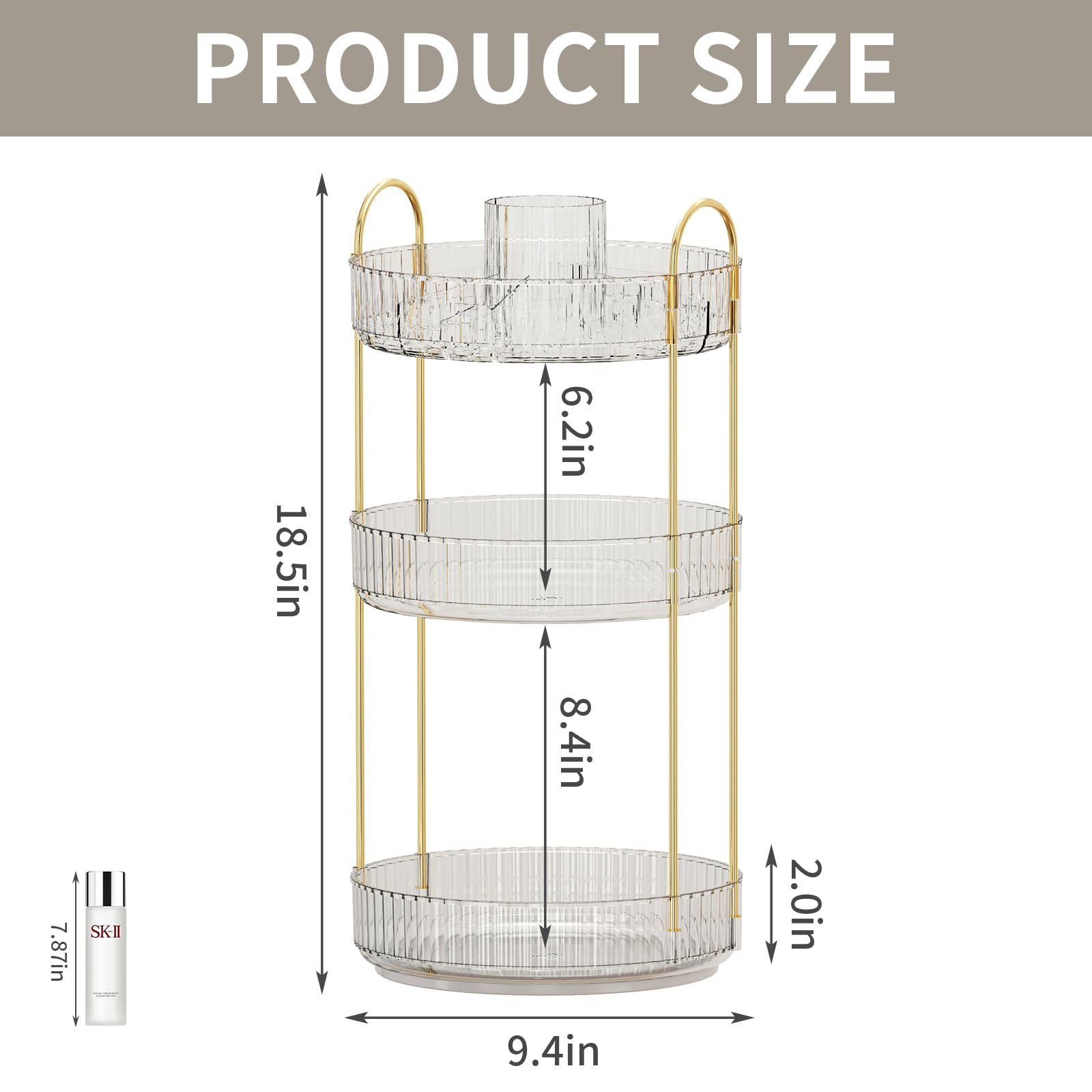 360° Rotating Makeup Organizer with Brush Holder - 3-Tier Large Capacity Cosmetic Storage for Skincare, Perfume & Beauty Products - Perfect for Bedroom Vanity, Bathroom Countertop & Dresser Organization (White) - Ideal for Daily Makeup Routine & Travel Storage