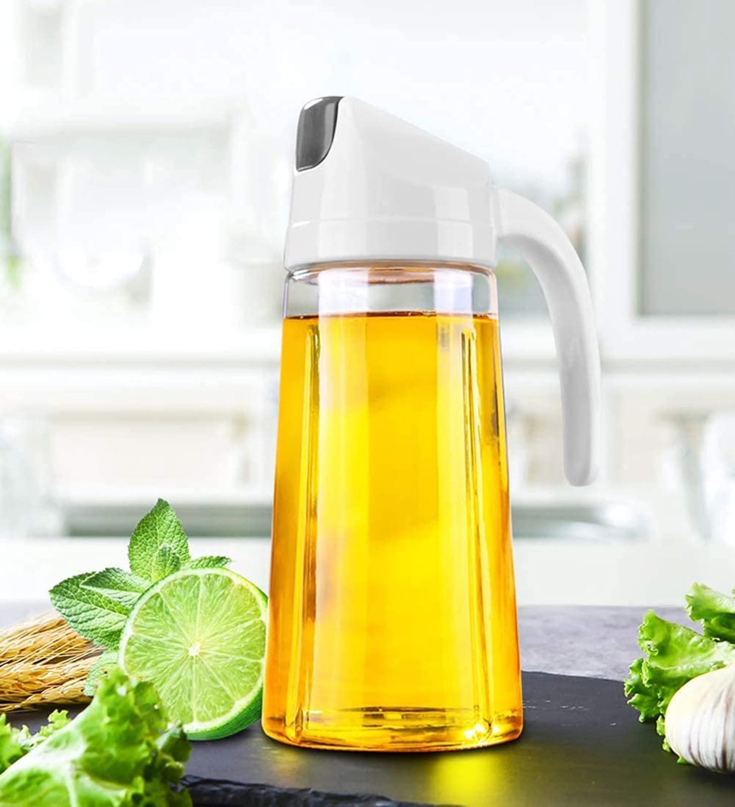 Premium Glass Olive Oil Dispenser Bottle - Automatic Open & Close No Drip Design - Large Kitchen Oil & Vinegar Cruet - Perfect for Cooking, Salad Dressing & Baking