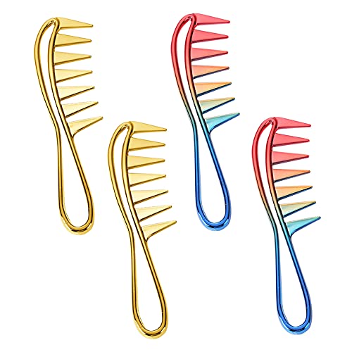 IETONE 4 Pack Wide Tooth Comb for Women - Curved Plastic Detangling Comb for Curly Hair, Anti-Static Hair Styling Accessories with Colorful Handle - Salon & Home Use, Reduces Hair Pulling & Scalp Massage - Perfect for Daily Hair Care, Travel & Styling