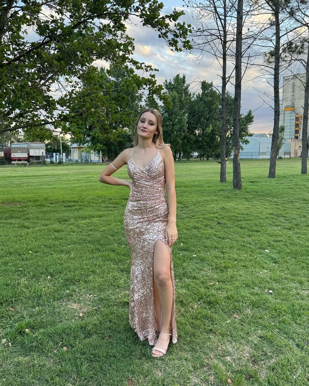 Elegant Champagne Sequin V-Neck Sheath Prom Dress with High Slit J3108 - Perfect for Homecoming, Prom, Evening Gala & Special Occasions