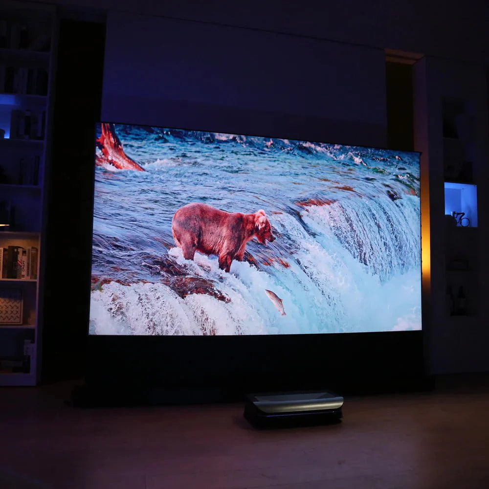 AWOL Vision LTV 3000 Pro 4K Laser Projector with 100-120 Inch ALR Floor Rising Screen Bundle - Perfect for Home Theater, Outdoor Movie Nights, and Gaming Setups