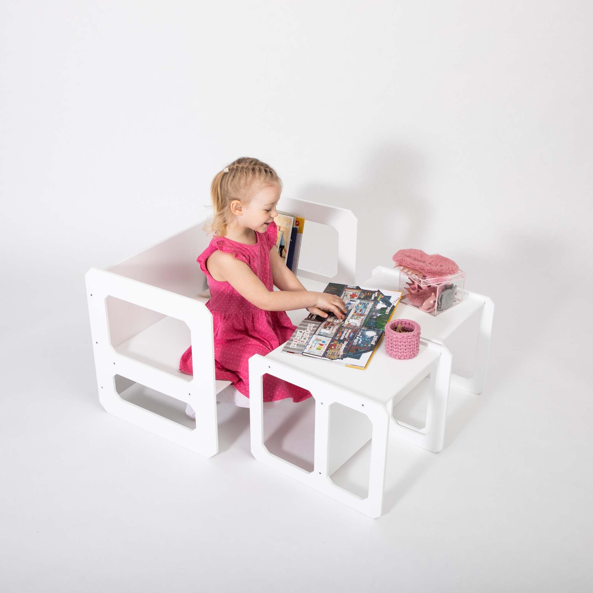 Montessori Wooden Kids Play Table and Chair Set - White Toddler Learning Table for Preschool, Daycare & Home - Includes 1 Table & 2 Chairs for Reading, Arts & Crafts, Snack Time