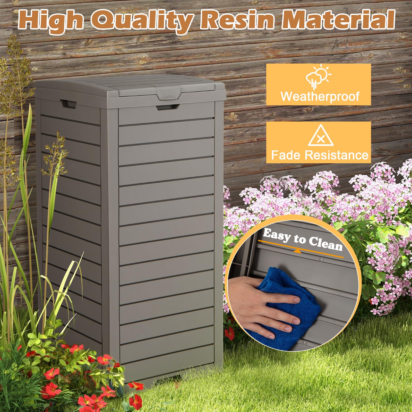 Goplus 31 Gallon Outdoor Trash Can with Lid - 2 Pack Large Waterproof Resin Garbage Bin w/Drip Tray & Fits 33-40 Gallon Trash Bags - Perfect for Patio, Porch, Backyard, Deck & Poolside Use
