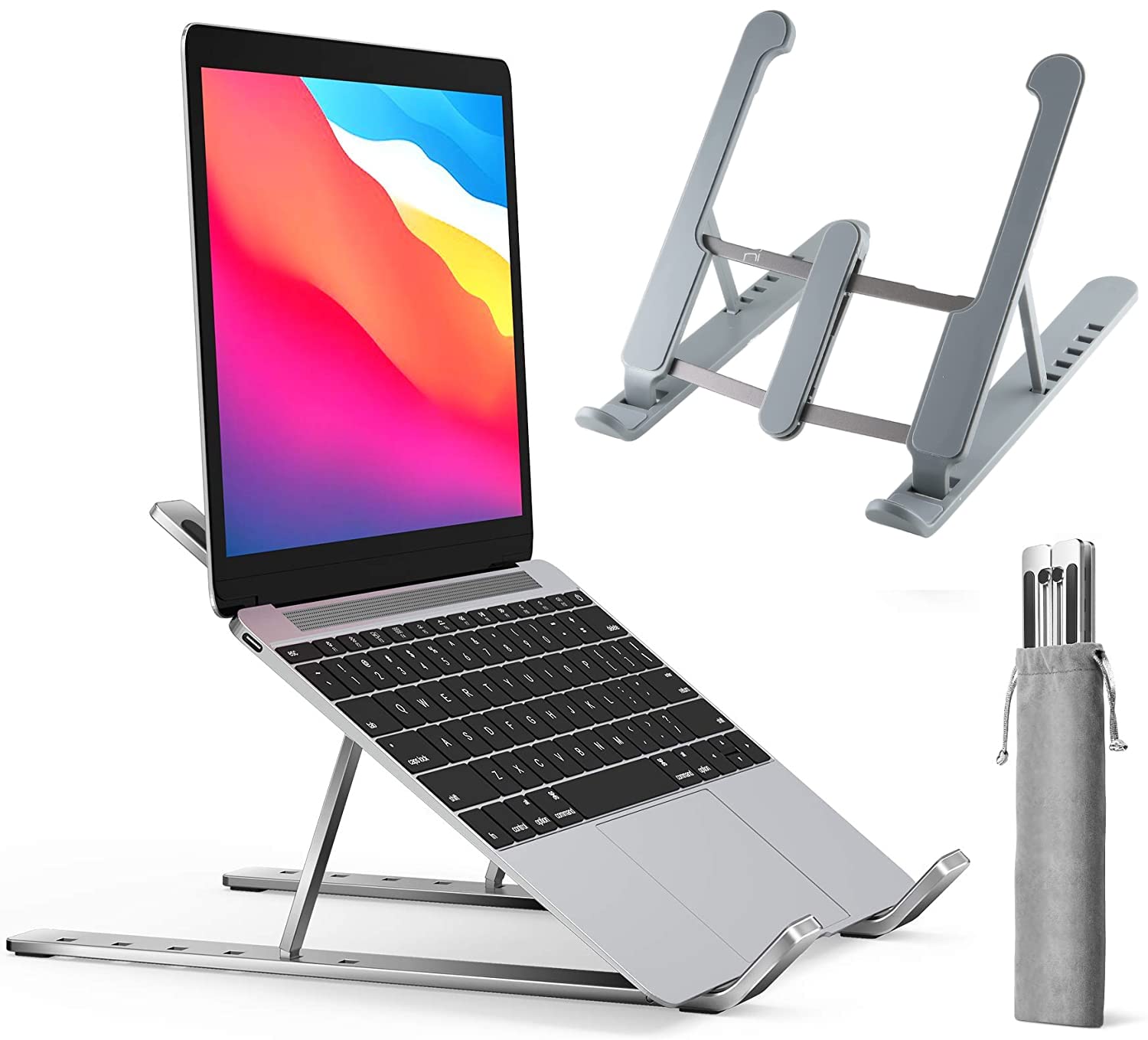 Porta PC Pieghevole Regolabile - Supporto per Laptop e Tablet con 6 Angoli, Design in Plastica e Silicone, Ideale per Ufficio, Casa e Viaggi