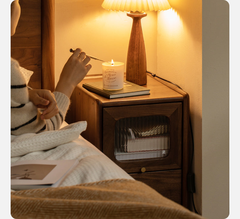 Solid Black Walnut Nightstand - Ultra Narrow Bedside Table with Calpa Wood - Perfect for Small Spaces, Apartments & Modern Bedrooms