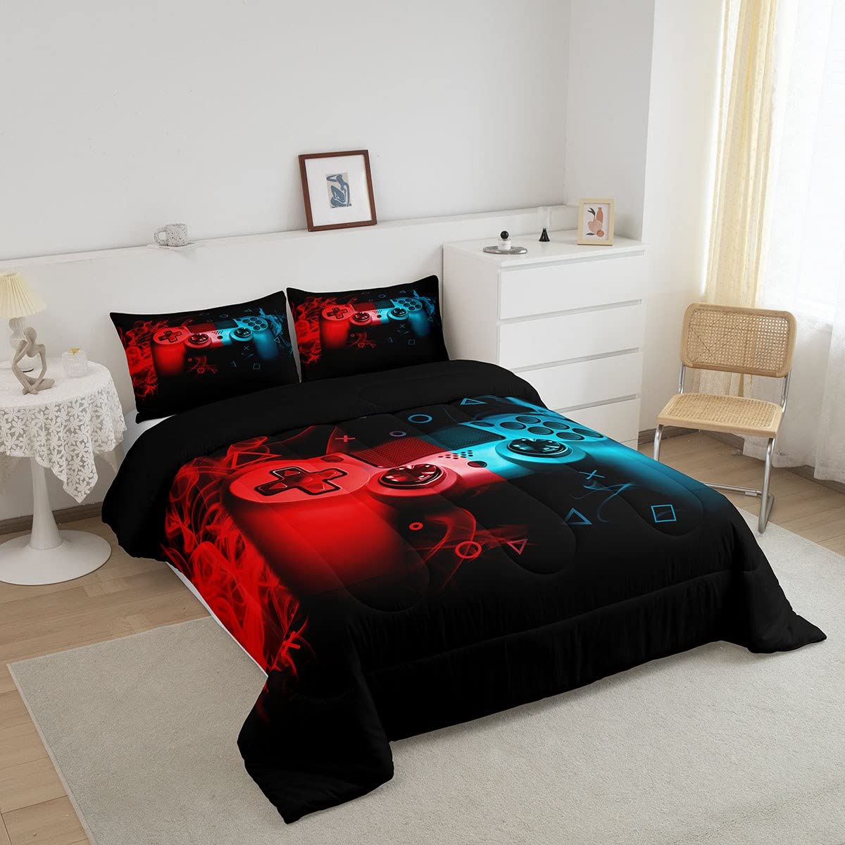 Feelyou Twin Size Gamer Comforter Set - 2 Piece Gaming Bedding for Boys, Kids & Teens - Soft Microfiber Video Game Themed Bedroom Decor - Perfect for Gaming Rooms, Sleepovers & Teen Bedrooms