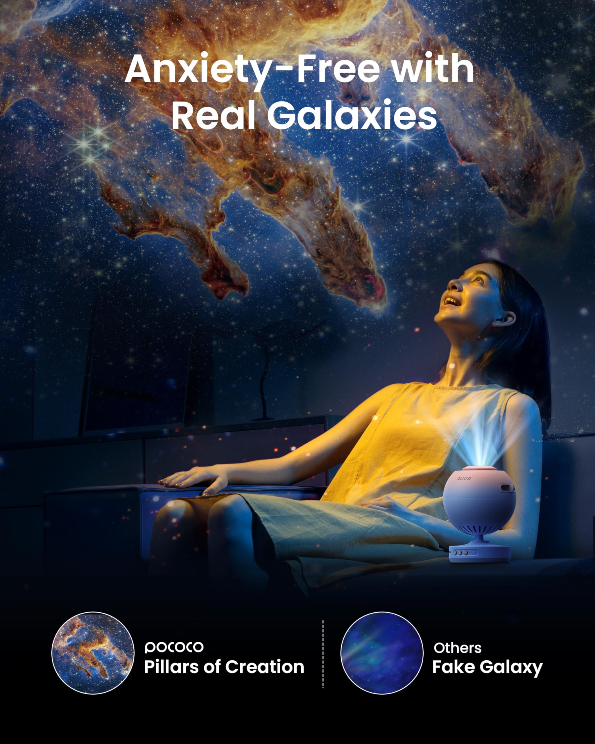 POCOCO Galaxy Star Projector with 10 Nebula Discs & Bluetooth Speaker - 360° Starry Night Light for Bedroom, Nursery, Party Decor | Perfect Gift for Valentine's Day, Christmas, Birthday | Create Relaxing Sleep Aid & Romantic Atmosphere
