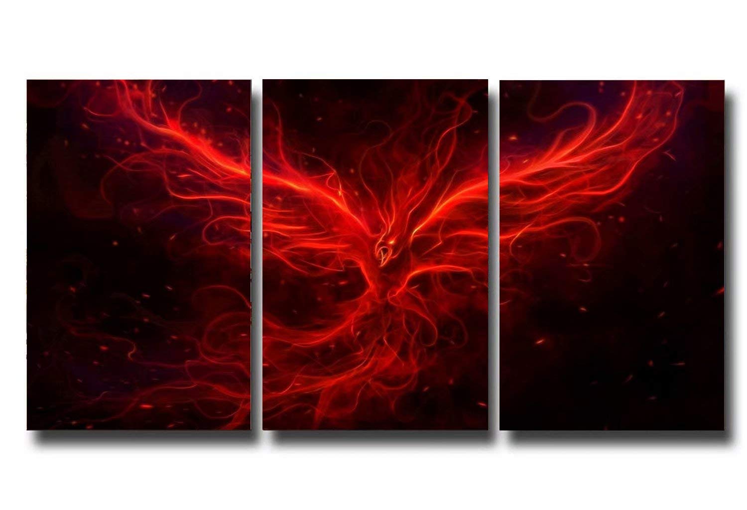 3 Panels Abstract Phoenix Canvas Wall Art - Contemporary Oil Painting Giclee Prints for Living Room Decor, Red & Black Modern Home Decoration | Perfect for Accent Walls, Bedroom Art & Office Decor
