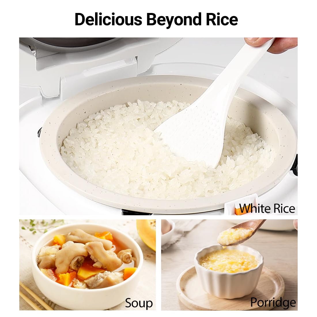 Joydeem 3-Cup Ceramic Rice Cooker FD20S-W - 2L White Electric Cooker with Pure Ceramic Inner Pot & 24H Delay Timer | Perfect for Small Families, Dorms, or Office Use