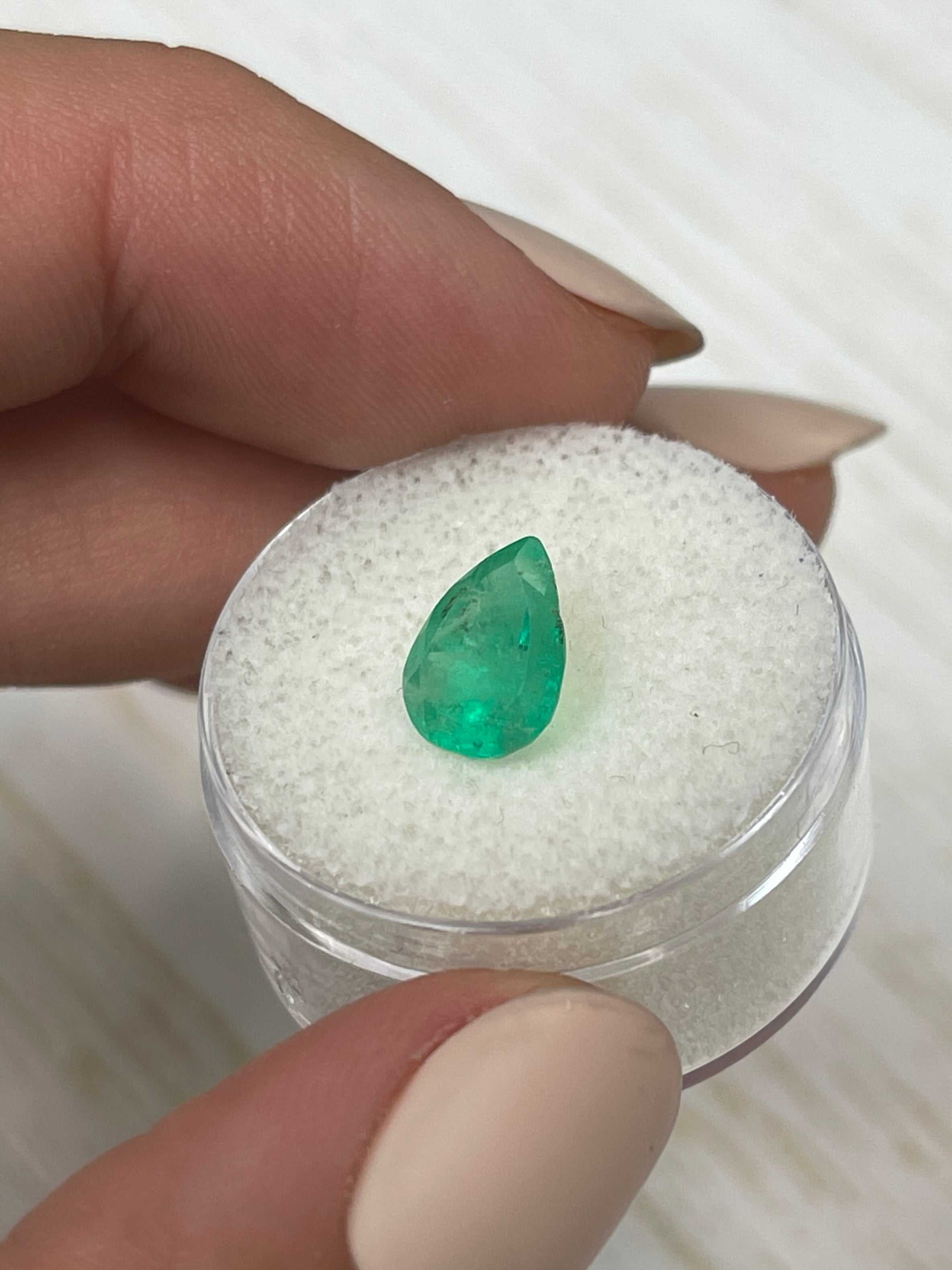 1.81 Carat Natural Colombian Loose Emerald Pear Cut Gemstone - Spring Green Color for Jewelry Making & Engagement Rings