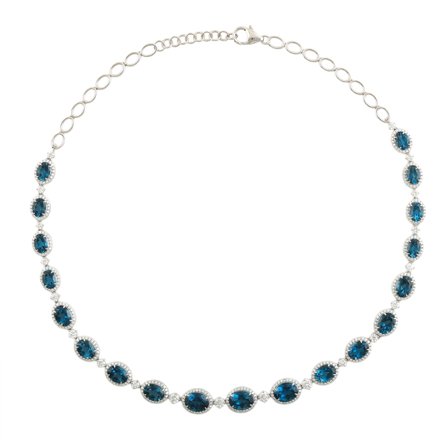 14K White Gold London Topaz Pave Diamond Choker Necklace for Women - Elegant Bridal Jewelry, Anniversary Gift & Evening Party Accessory
