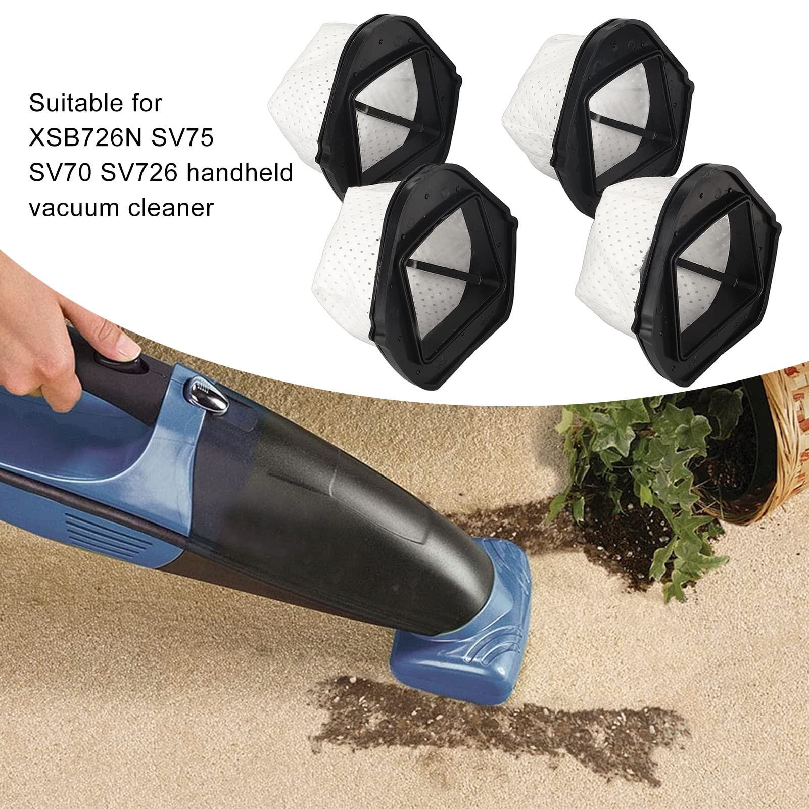4 Pack Handheld Vacuum Cleaner Filter Replacement - Compatible with XSB726N SV75 SV70 SV726 Models - Perfect for Home, Car & Pet Hair Cleaning