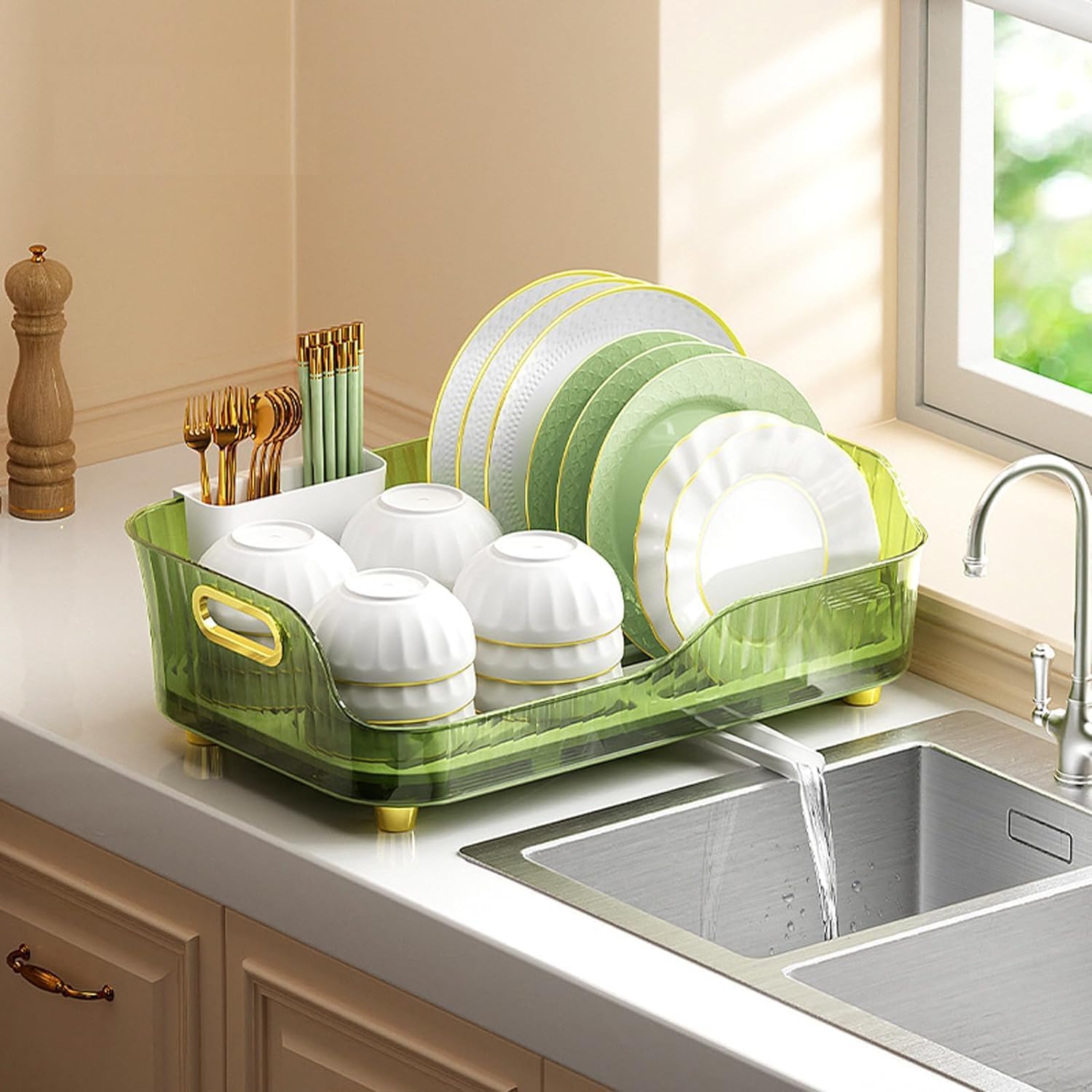 Zorzel Modern Acrylic Dish Drying Rack Over Sink - Large Kitchen Organizer with Utensil Holder & Drain Tray | Space-Saving Solution for Dishes, Cups & Cookware | Perfect for Small Kitchens & Apartments (Multicolor)