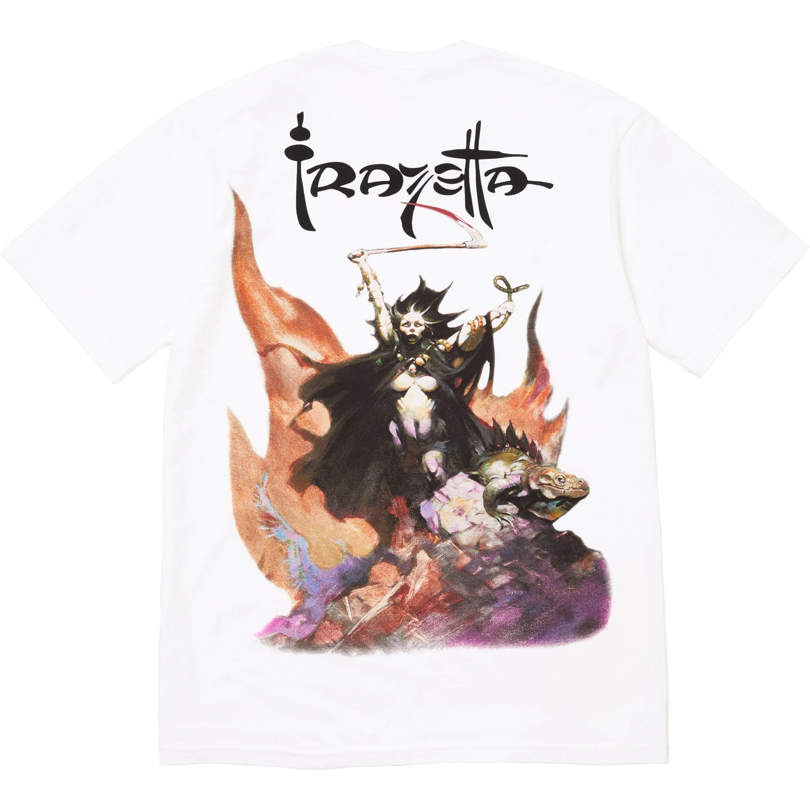 Supreme Frank Frazetta Woman With Scythe T-Shirt - White Cotton Graphic Tee for Men & Women | Casual Streetwear, Anime Fan Fashion, Gift for Fantasy Art Lovers