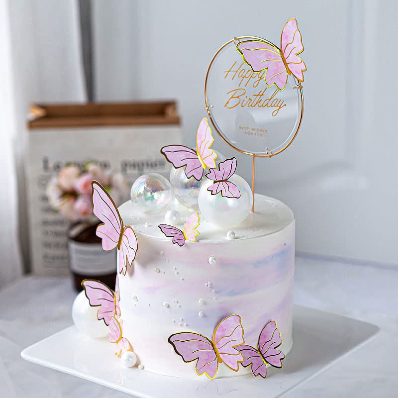 40 Pcs Butterfly Cupcake Toppers with Happy Birthday Topper - Edible Cake Decorations for Birthday, Wedding, Party - Perfect for Dessert Table, Wall Decor & DIY Baking Projects