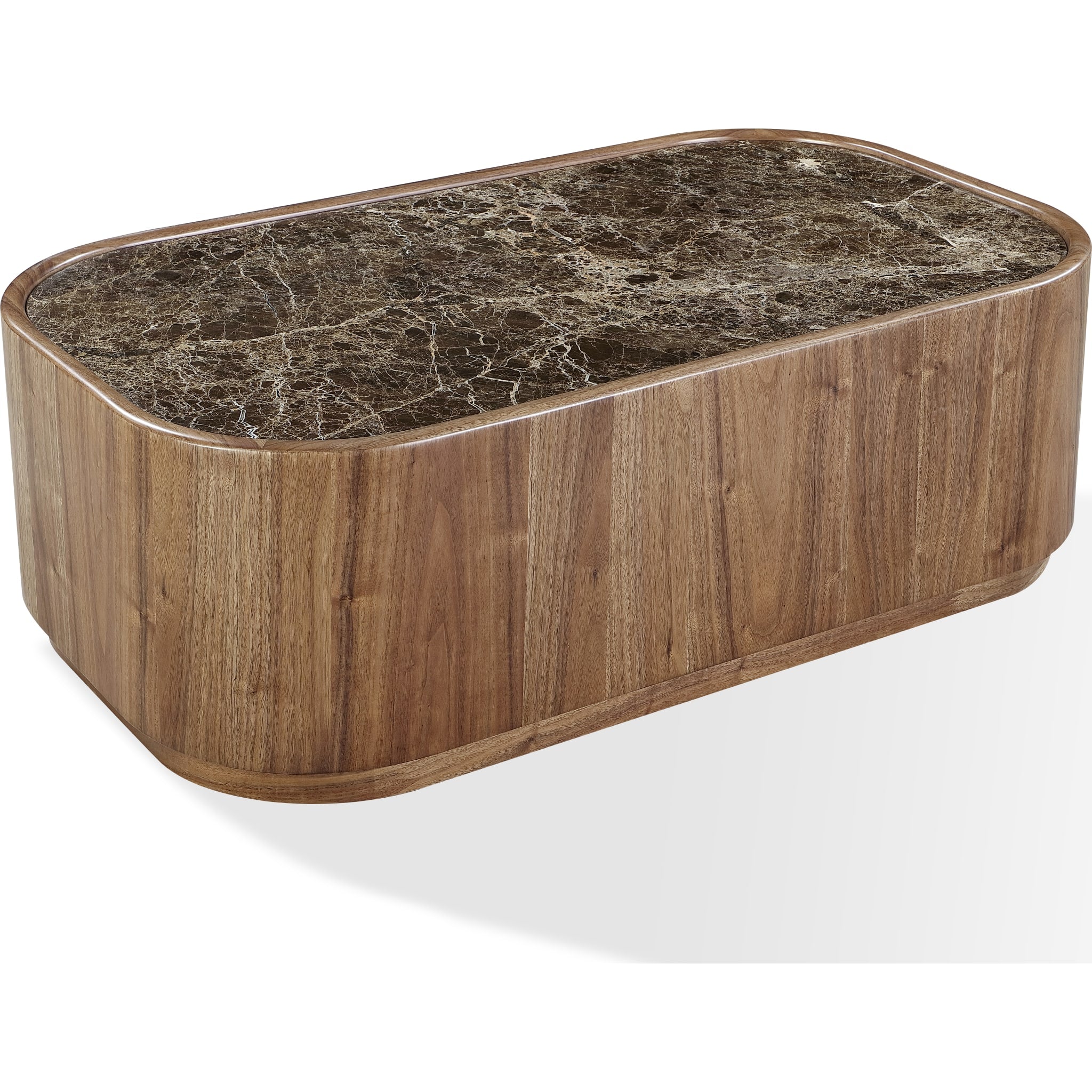 Juba Natural Marble and Walnut Coffee Table with Casters - Modern Rolling Living Room Furniture for Small Spaces - Perfect for Apartments, Dorms & Office Use