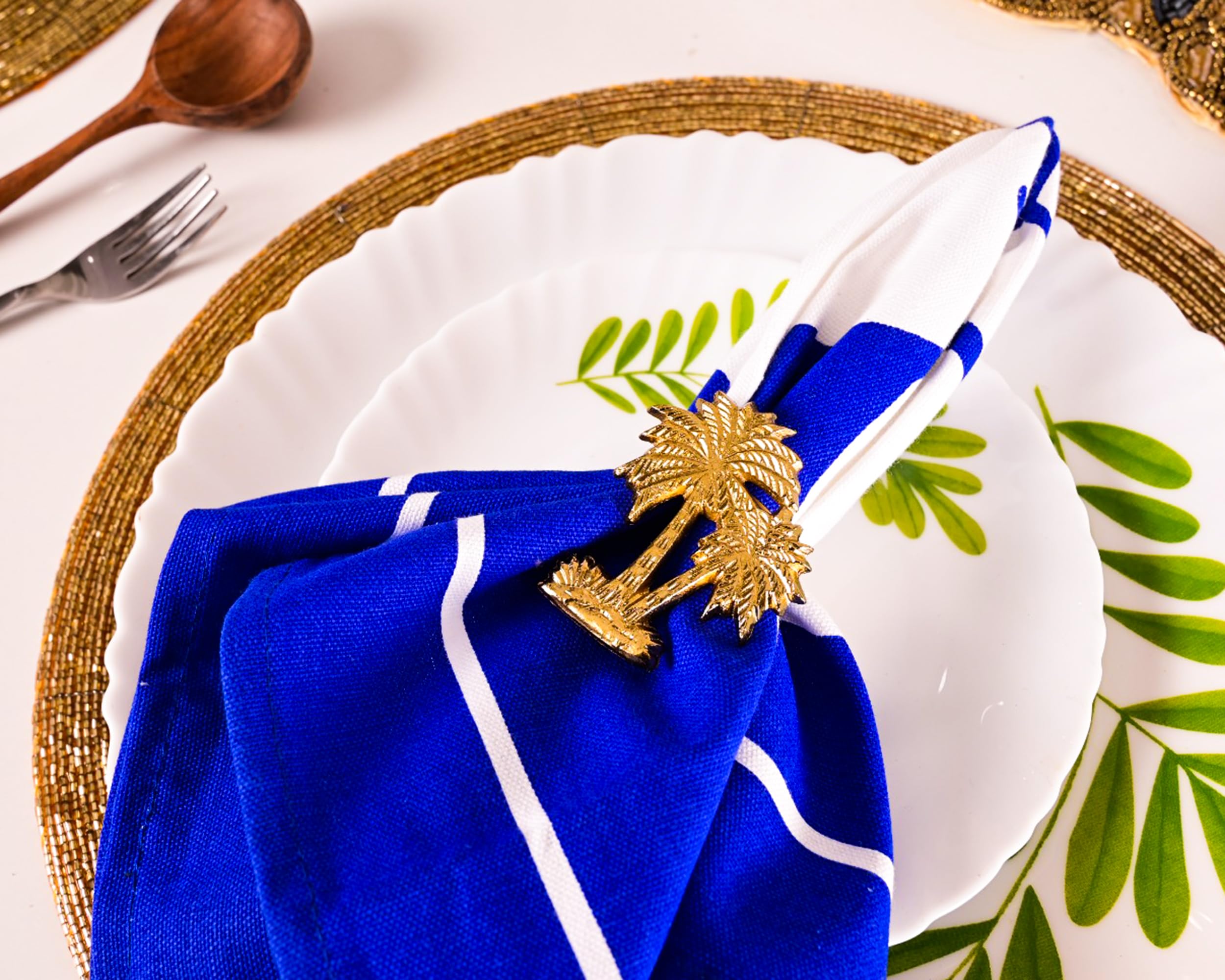 12 Pack Gold Palm Tree Napkin Rings - Elegant Metal Napkin Holders for Wedding, Birthday, Christmas & Holiday Table Decor - Perfect for Beach Themed Parties & Tropical Dinner Settings
