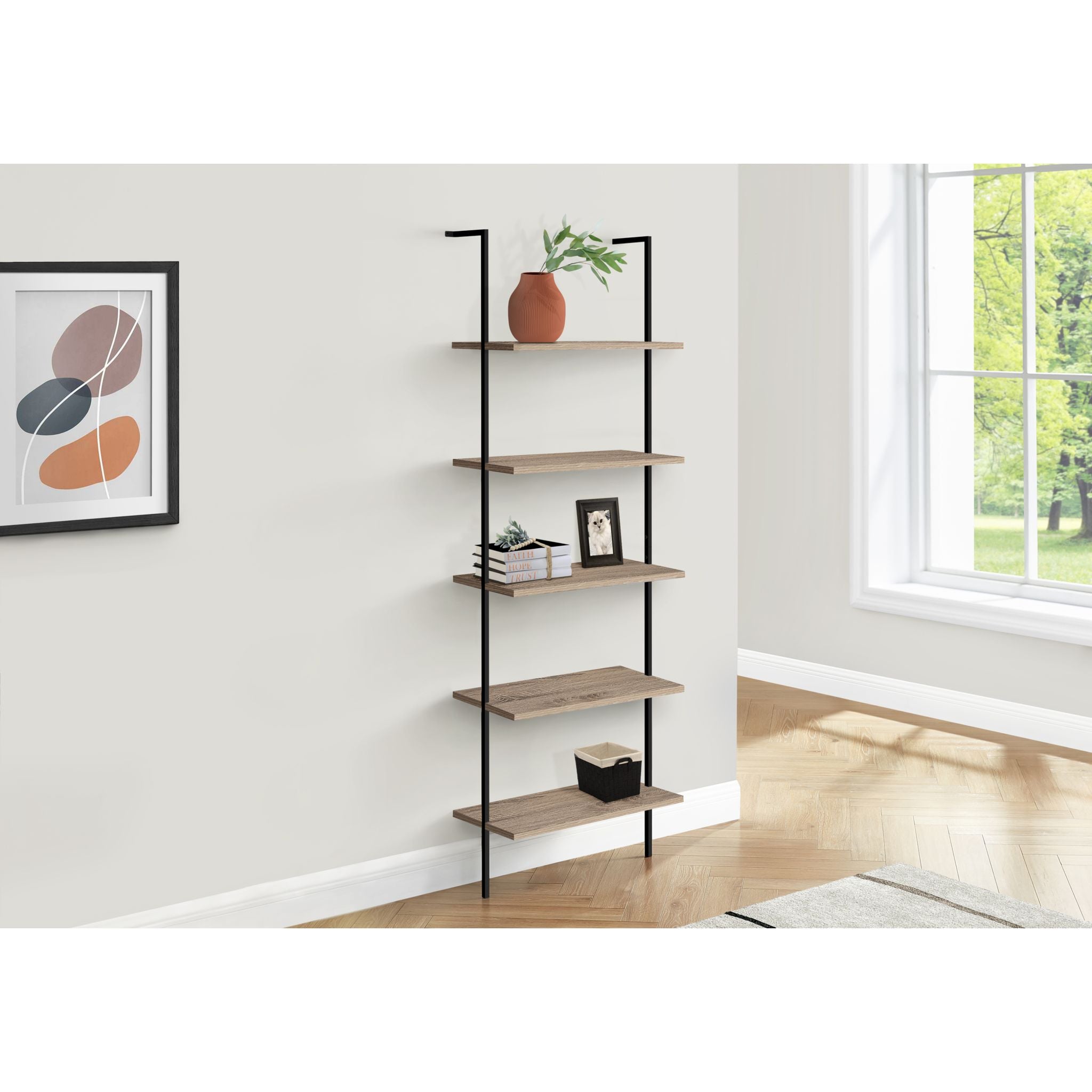 Modern Dark Taupe Brea Book Shelf - Stylish Wooden Bookshelf for Home & Office Organization - Perfect for Living Room, Bedroom, or Study Room Decor