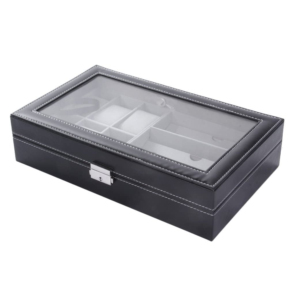 Premium PU Leather Watch Box - 6 Slots Watch Storage & 3 Slots Eyeglass Holder - Jewelry Organizer for Home Decor (Black) | Perfect for Watch Collectors, Travel & Gift Giving