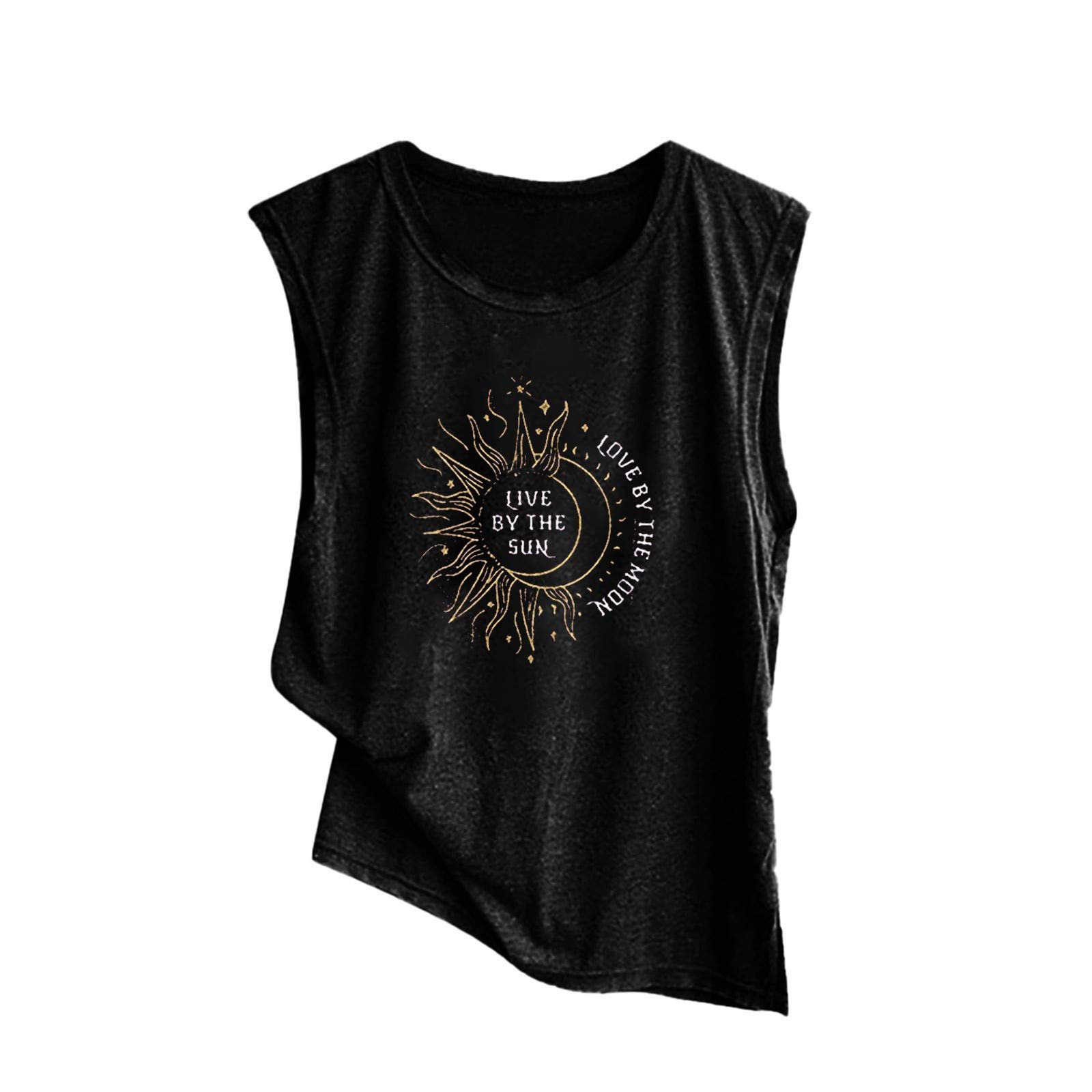 Women's Sleeveless Workout Tops - Cute Sun & Moon Print Loose Fit Casual Tank Tops for Yoga, Gym & Summer Outfits