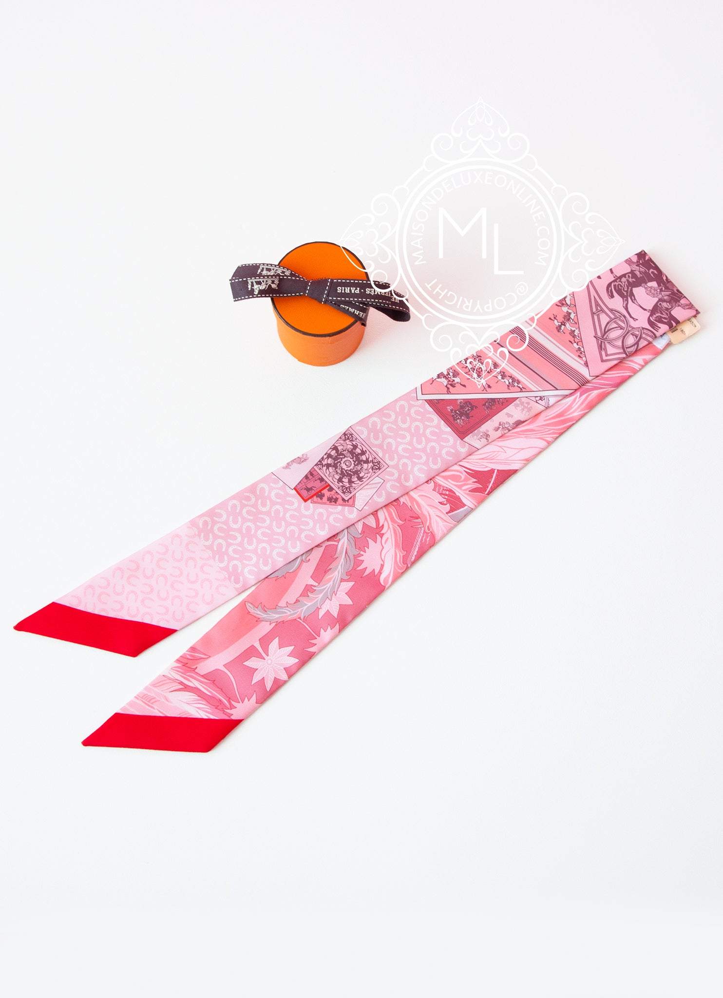 Hermes Pink Cheval Phœnix Twilly Scarf - Luxury Silk Scarf for Women, Elegant Fashion Accessory for Handbags, Hats & Special Occasions