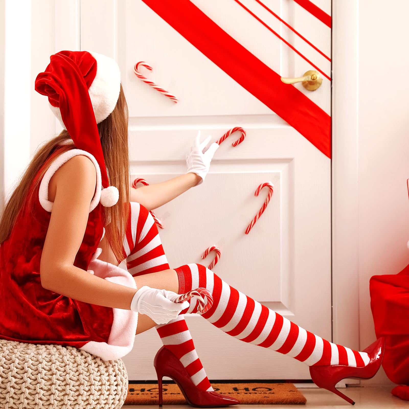 12 Pairs Christmas Socks for Women & Men - Festive Striped Knee High Stockings in Red & Green - Perfect for Holiday Gifts, Xmas Parties & Cozy Winter Wear