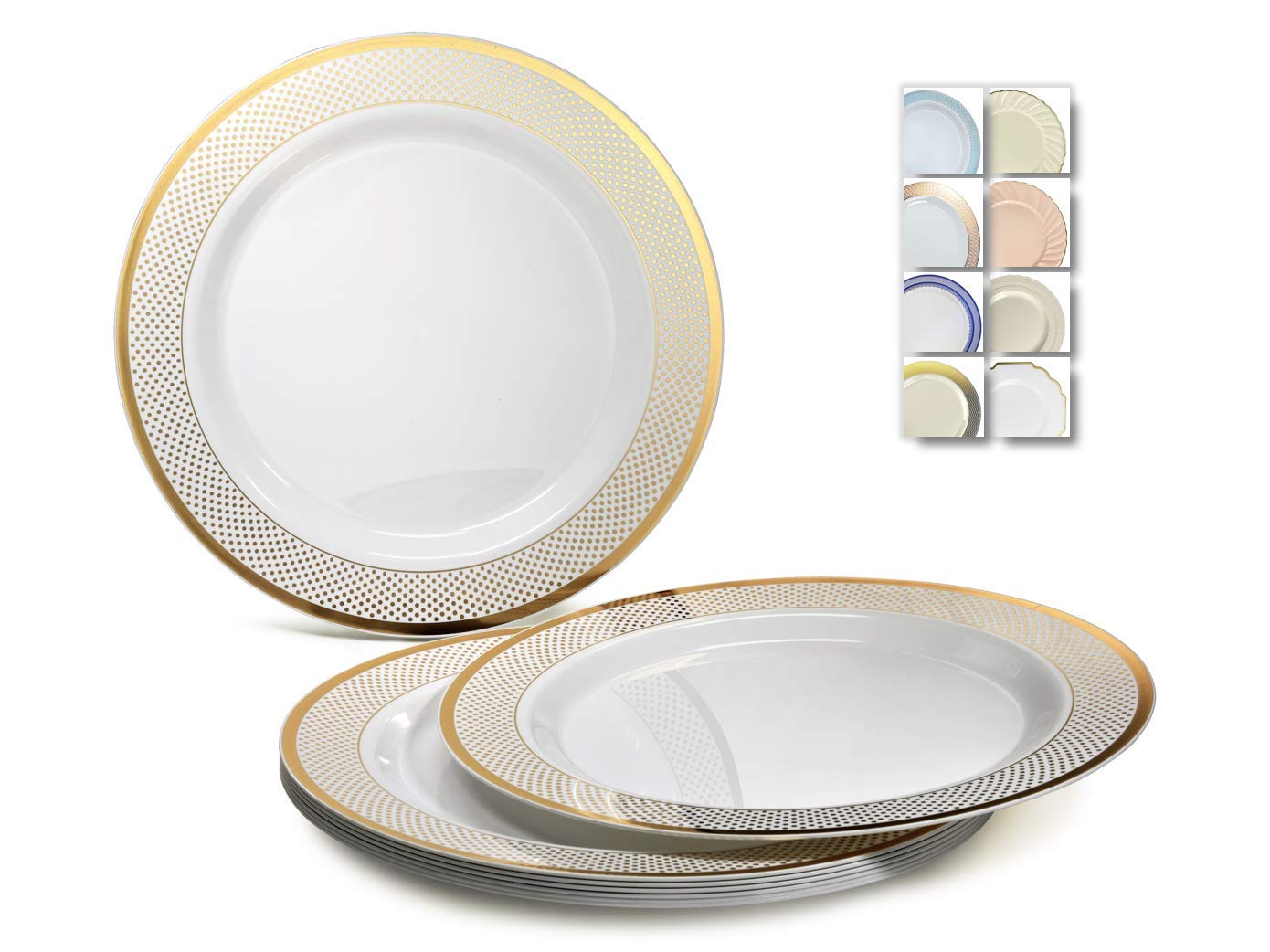 40-Pack Heavyweight Disposable Plastic Plates for Weddings & Parties - 10.5'' Elegant White & Gold Dinner Plates - Perfect for Wedding Receptions, Birthday Celebrations & Catering Events
