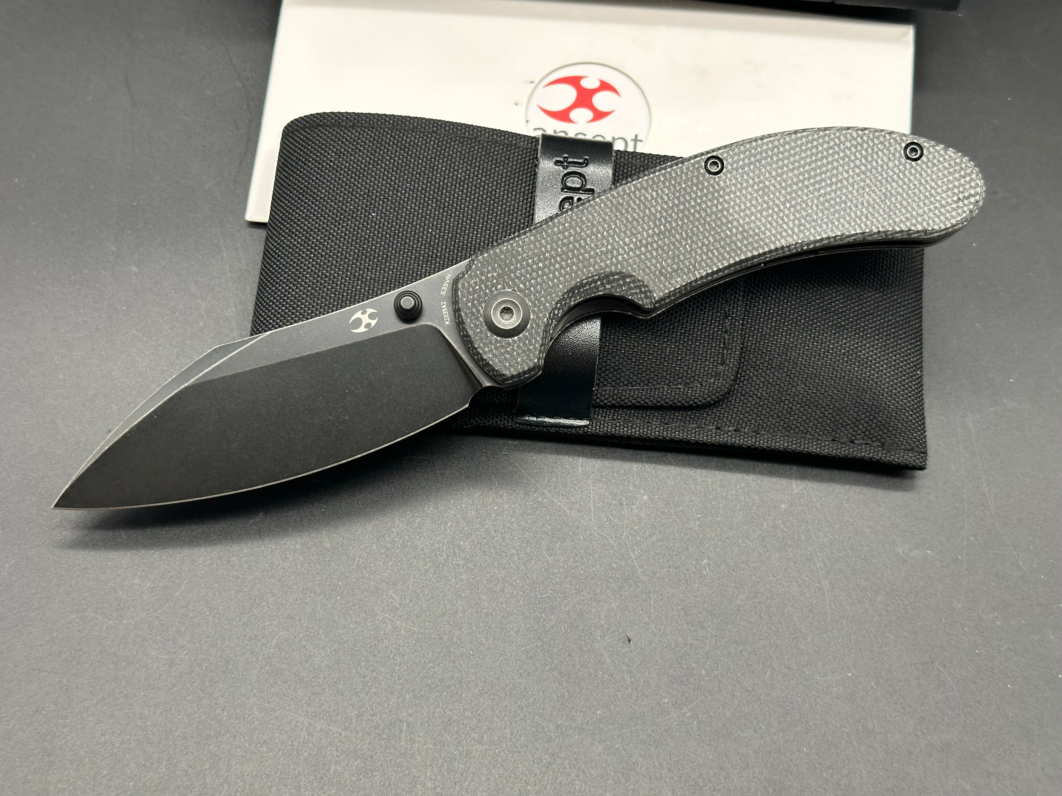 KANSEPT NESSTREET Folding Pocket Knife - Black Micarta Handle, S35VN Steel Blade, Plain Edge, Stonewash Finish (Model K1039A2) | EDC, Camping, Hiking & Outdoor Survival Tool