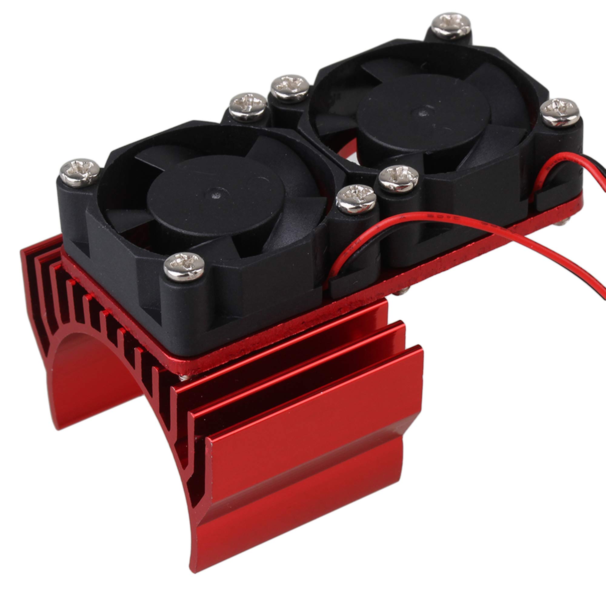 Mxfans N10108 Red Aluminum Alloy Plastic Motor Heatsink with 2 Cooling Fans for RC 1:10 Car 540 550 Motor - High Performance Heat Dissipation for Drift Racing & Off-Road RC Vehicles