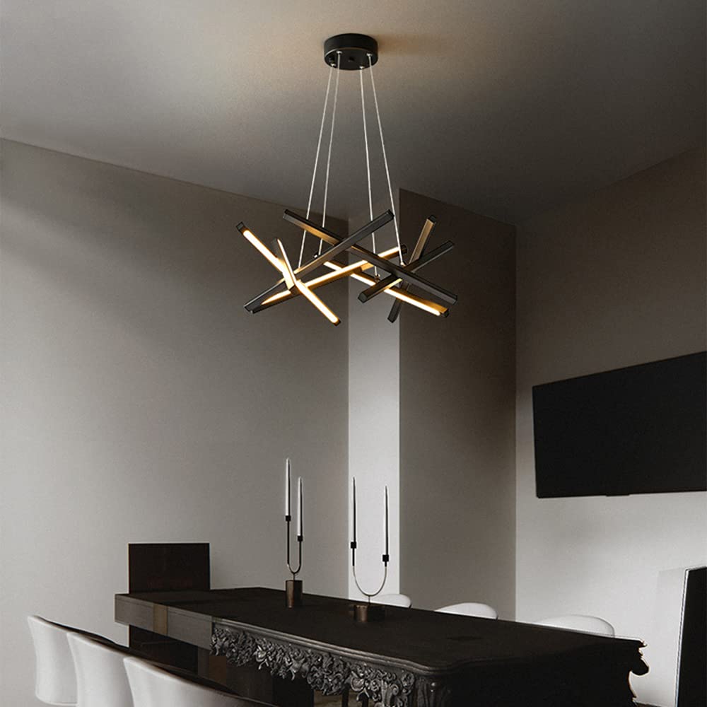 8-Light LED Pendant Light Sputnik Chandelier - Modern Nordic Linear Adjustable Hanging Lamp - 65W 65CM Black & Neutral Light - Perfect for Living Room, Bedroom, Coffee Bar, Dining Area and Office Lighting