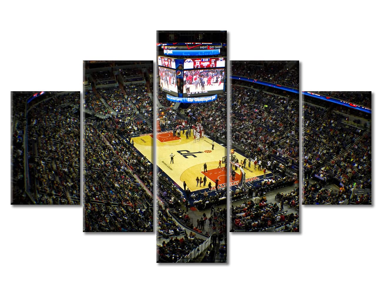 5-Piece Basketball Stadium Wall Art Set - Wooden Framed Canvas Posters (60
