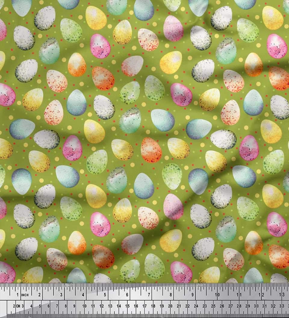 Soimoi Poly Georgette Green Fabric by The Yard - 42 Inch Wide Easter Egg Pattern Printed Textile for DIY Crafts, Dressmaking & Home Decor - Perfect for Easter Celebrations, Spring Decor & Party Backdrops