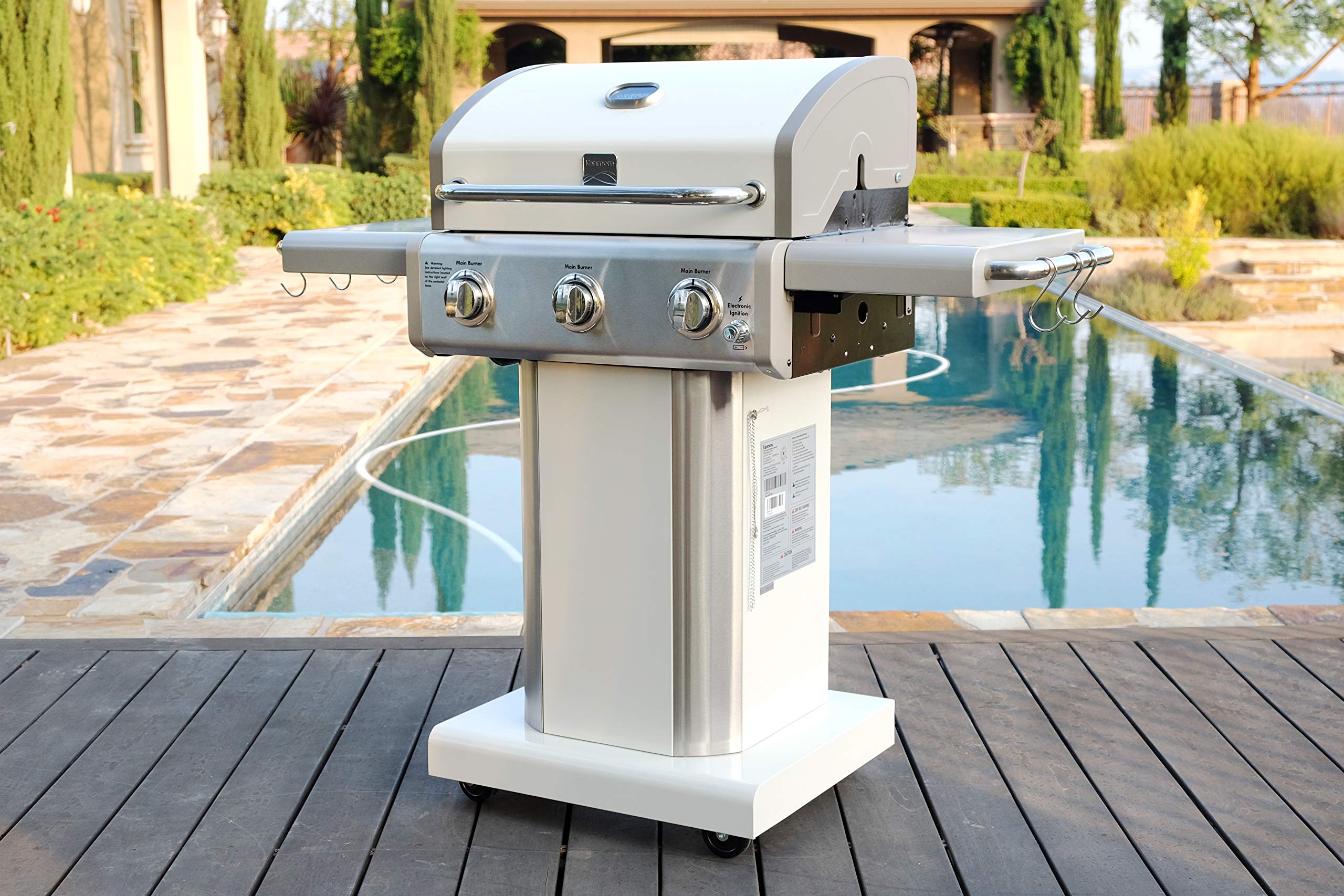Kenmore 3-Burner 30,000 BTU Outdoor Propane Gas Grill with Folding Side Shelves & Weatherproof Cover - Perfect for Backyard BBQs, Camping, and Tailgating Parties