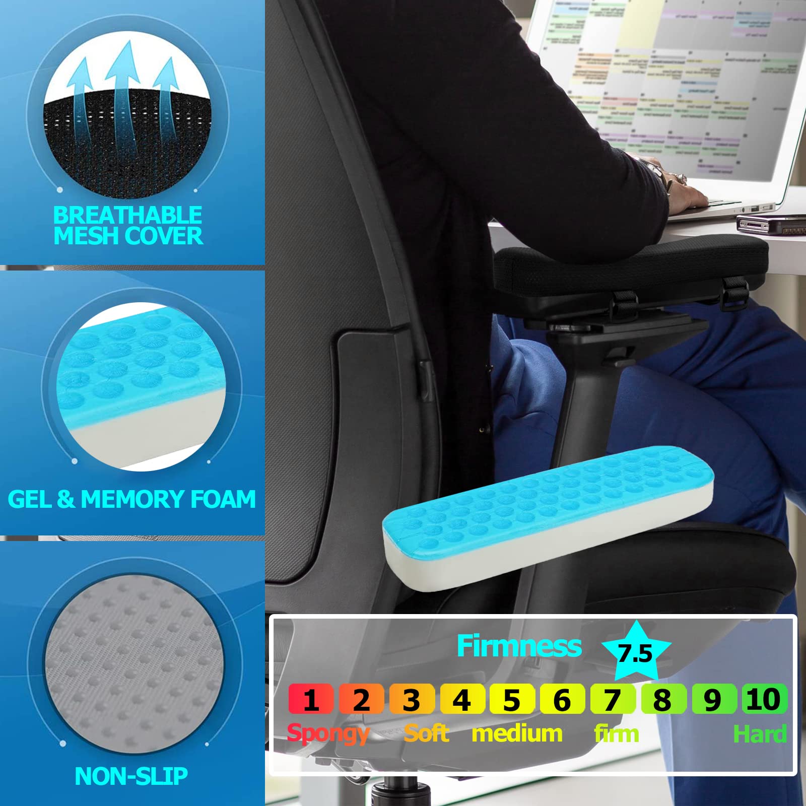 Cooling Gel Office Chair Armrest Covers with Memory Foam - 2-in-1 Pair for Pressure Relief & Comfort | Perfect for Home Office, Gaming Chairs & Workspace Ergonomics