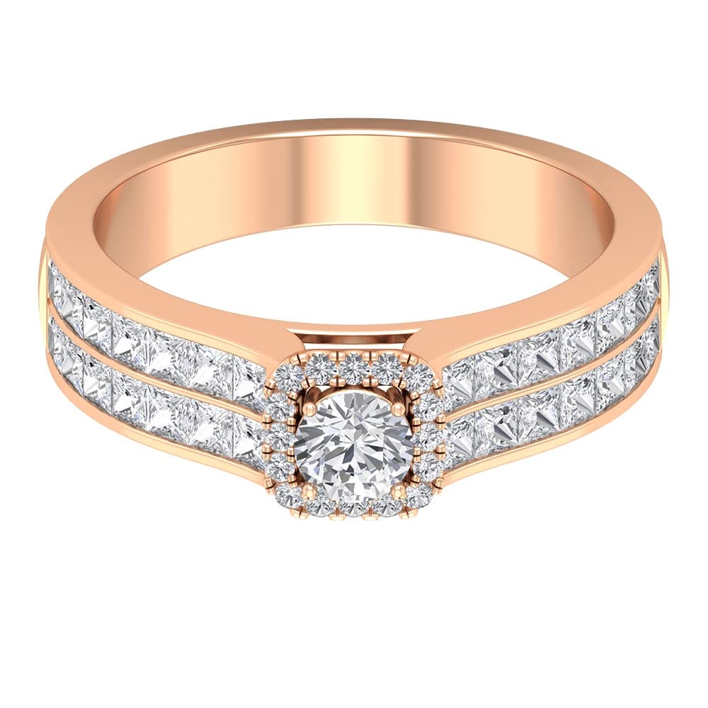0.90 Ct Certified Diamond Cluster Ring - 14K Solid Gold Wedding Anniversary, Solitaire Engagement & Promise Ring for Women | Perfect for Proposals, Anniversaries & Special Occasions