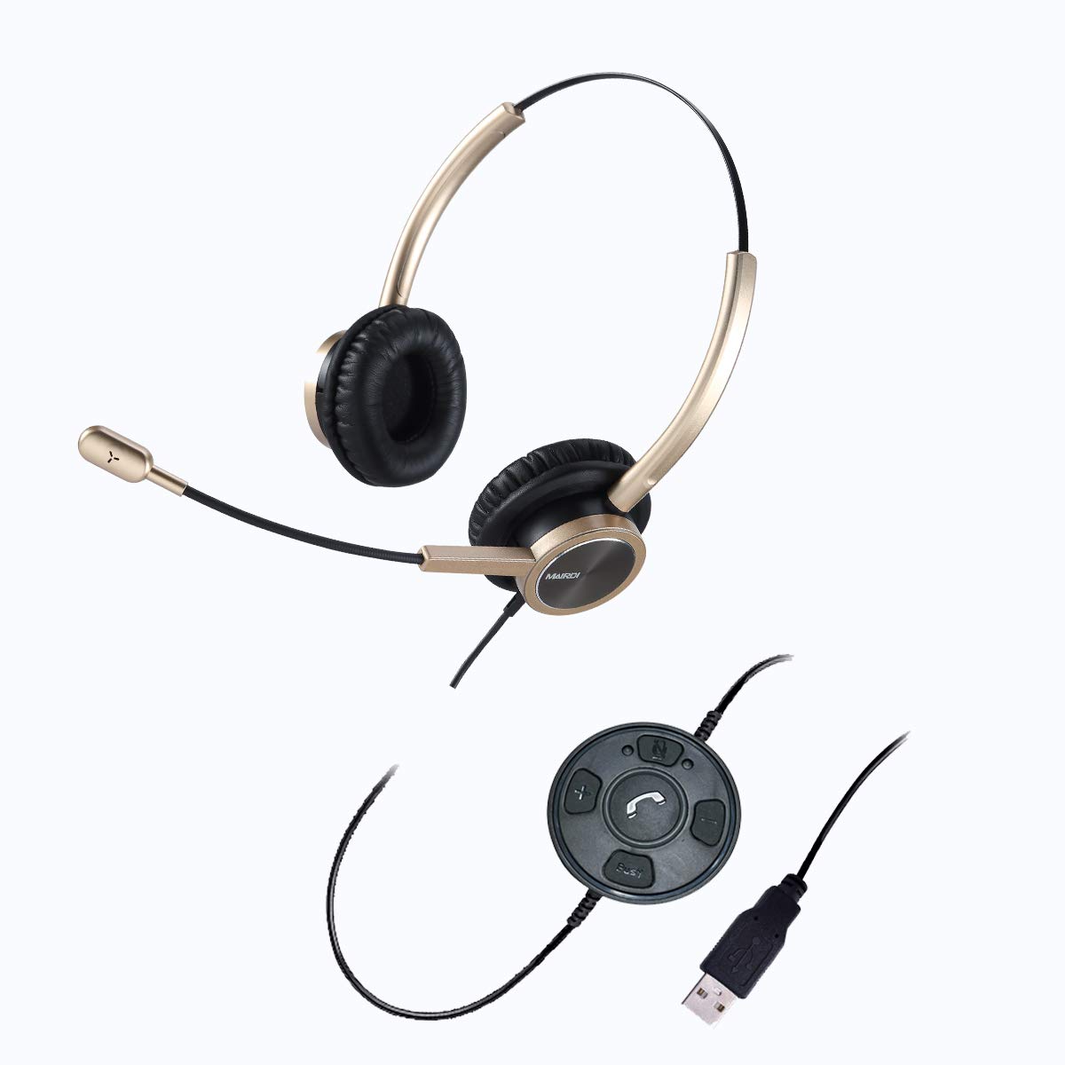Noise Cancelling USB Headset with Microphone - Stereo PC Headphones for Home Office, Call Reminder & Busy Light - Ideal for Skype, Zoom, Voice Recognition & Online Meetings (Gaming, Customer Service, Remote Work)