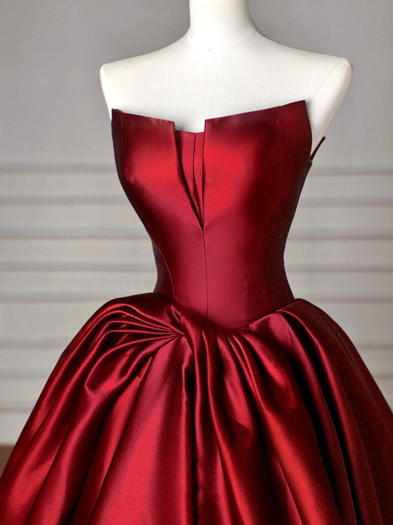 Elegant Burgundy A-Line Satin Long Prom Dress - Formal Evening Gown for Homecoming, Wedding Guest & Special Occasions