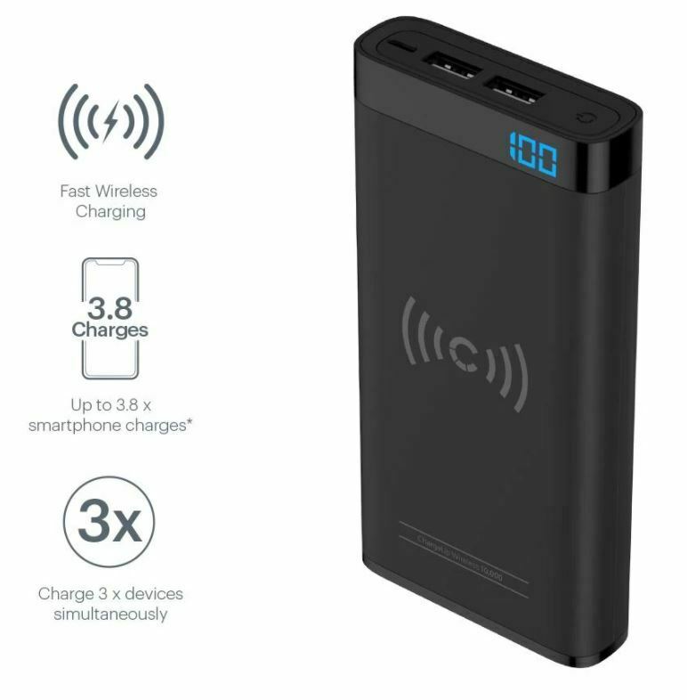 Cygnett ChargeUp Swift 10K Qi Wireless Portable Power Bank - 10000mAh Fast Charging Battery Pack for iPhone, Samsung, AirPods - Perfect for Travel, Camping & Emergency Power Backup