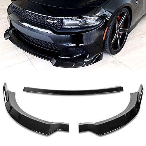 3PCS Front Bumper Lip Kit for 2015-2021 Dodge Charger | RA-Style Splitter Trim Protection Spoiler | Painted Black Air Dam Chin Diffuser | Enhances Aerodynamics & Sporty Look for Street Racing & Car Shows