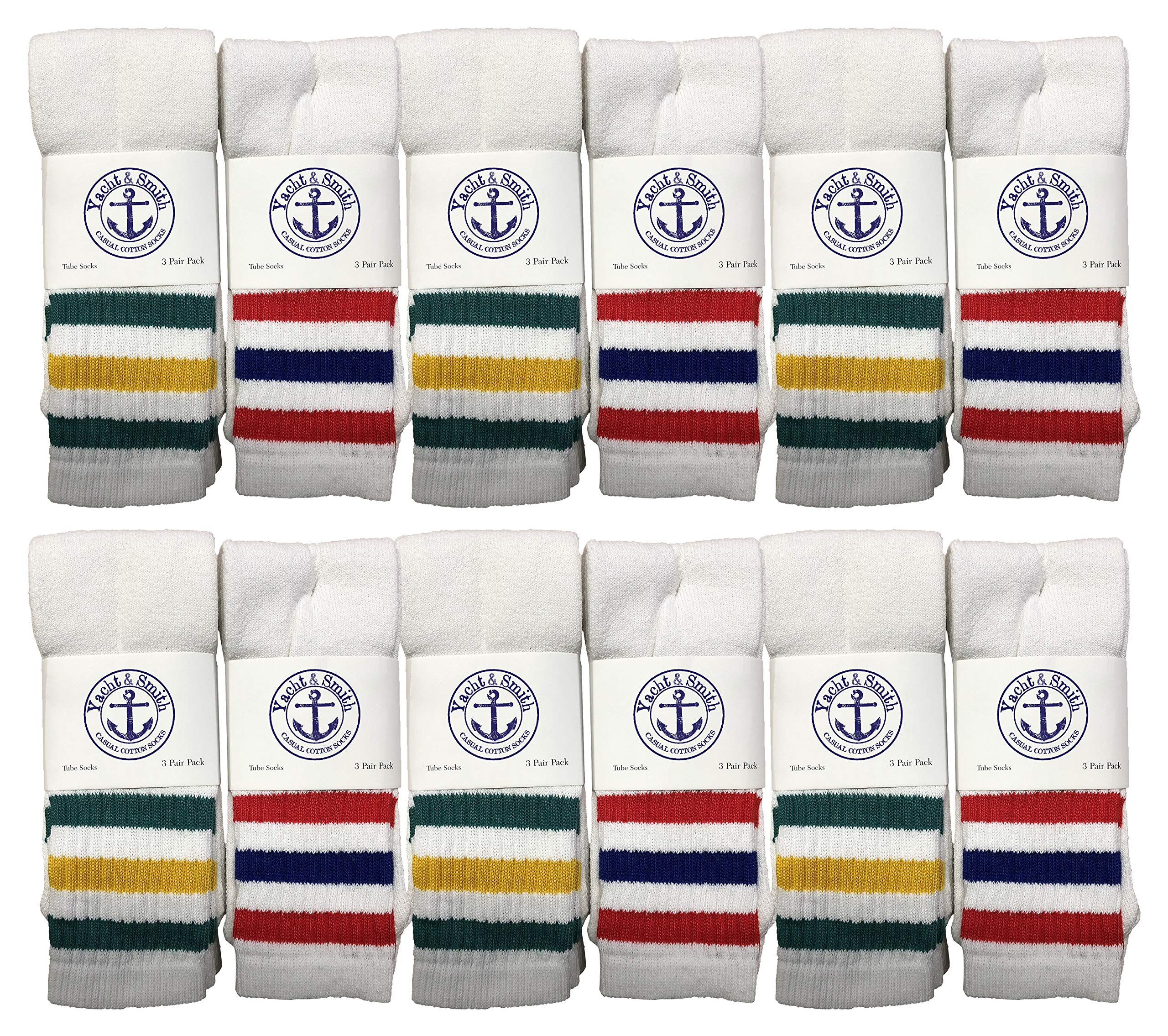 **Yacht & Smith Vintage Striped Cotton Tube Socks - Bulk Wholesale Athletic Socks for Men & Women - Perfect for Sports, Casual Wear & Retro Fashion**