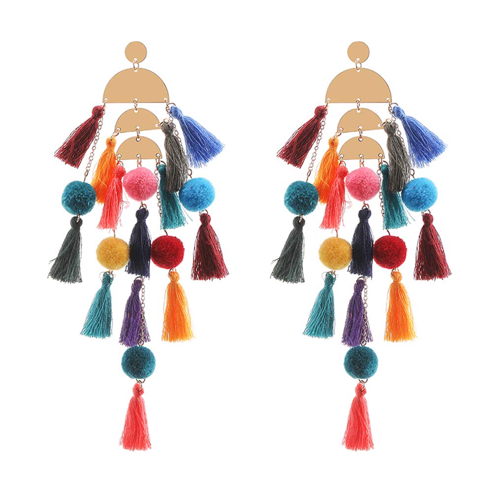 Long Tassel Earrings for Women - Colorful Large Bohemian Statement Earrings | Hawaiian Summer Beach Jewelry | Perfect for Teen Girls, Parties, Vacations & Boho Fashion Accessories