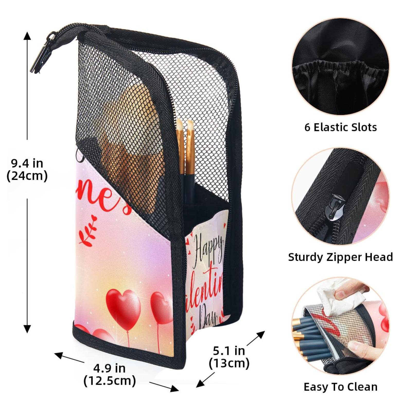 12-Piece Makeup Brush Organizer Bag with Valentine's Card Design - Portable Cosmetic Brush Holder Case with Red Heart for Travel, Home & Professional Makeup Storage