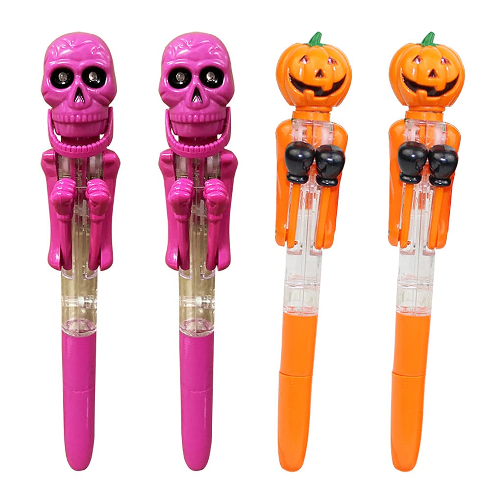 LUOZZY 4Pcs Halloween Ballpoint Pens - Glow in The Dark Pumpkin & Skull Design Fun Writing Pens for Kids - Perfect Halloween Party Favors, School Supplies & Trick-or-Treat Gifts (Random Styles)