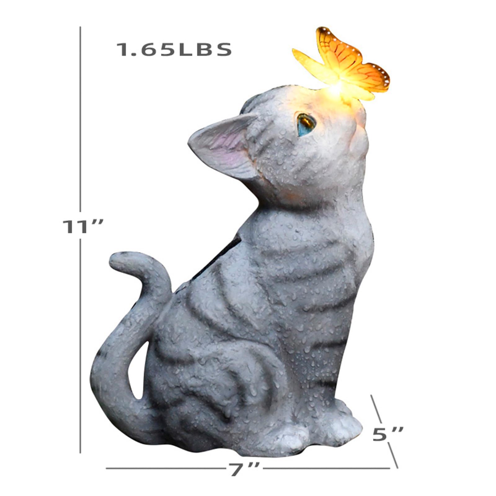 Solar Cat Garden Statue with LED Lights - Outdoor Decor for Patio, Lawn & Yard - Weatherproof Animal Figurine for Housewarming Gift & Garden Art (Grey) - Perfect for Nighttime Illumination & Landscape Accents